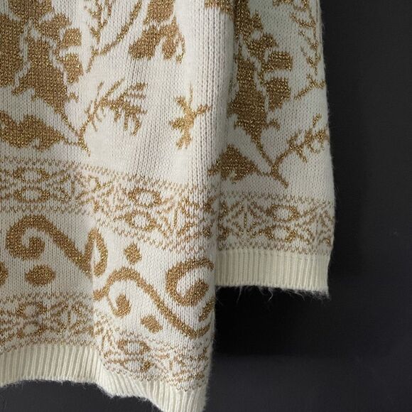 Women's Vintage Southern Lady Christmas Floral Sweater Gold Size Large 259 - Picture 4 of 7